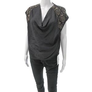 Maiyet Women Silk Cowl Neck Black Short Sleeve Basic Blouse Size 42